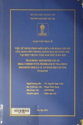 Teachers' reported use of oral corrective feedback in teaching speaking skills at an English center in Hanoi =